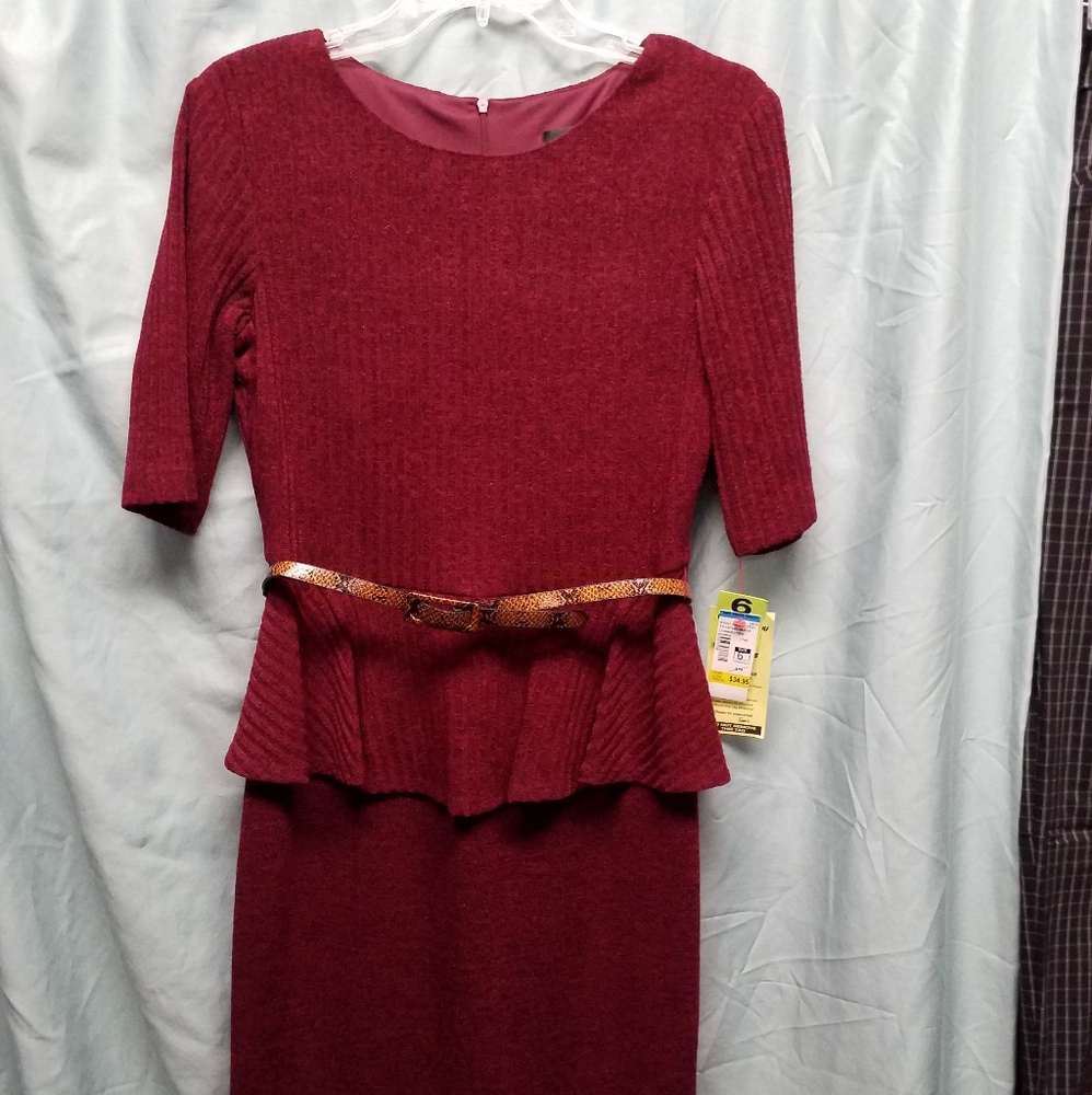 Knit belted peplum dress